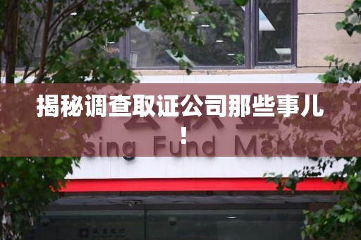集美揭秘调查取证公司那些事儿！