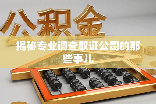 集美揭秘专业调查取证公司的那些事儿