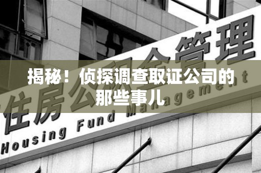 集美揭秘！侦探调查取证公司的那些事儿